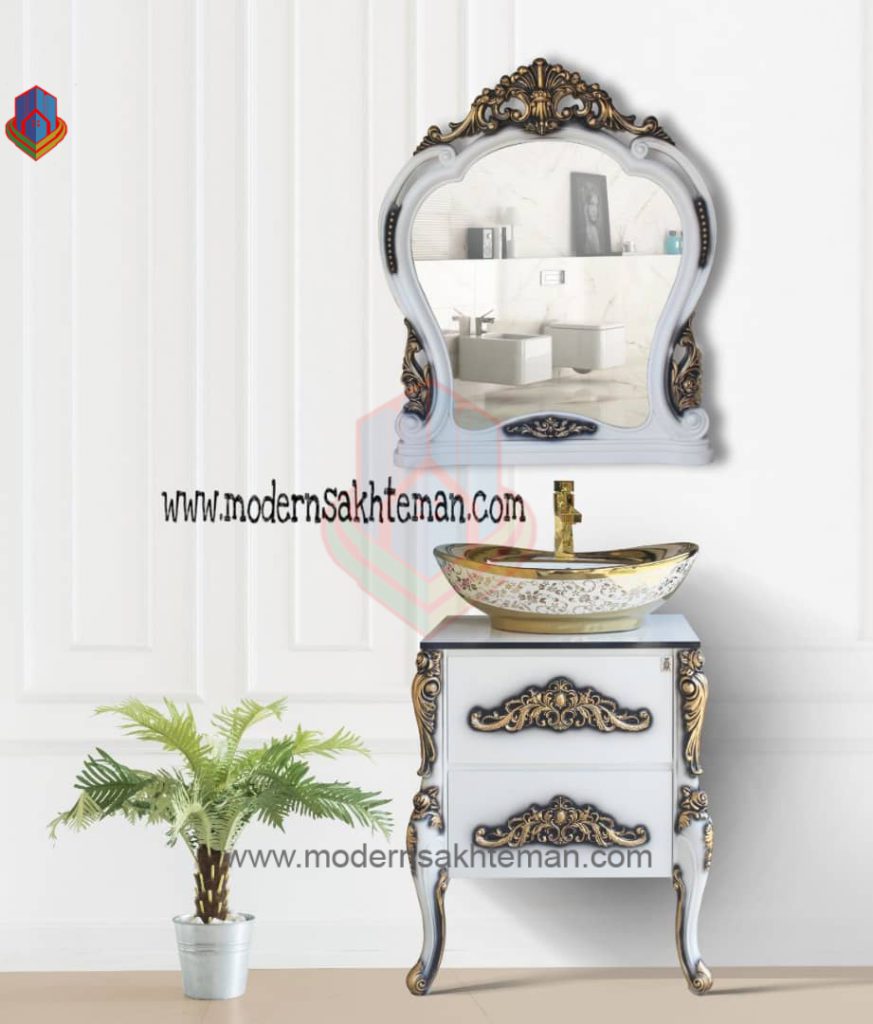 1 روشویی کابینتی مدرن پرسپولیس مدل امپرادو سفید طلایی