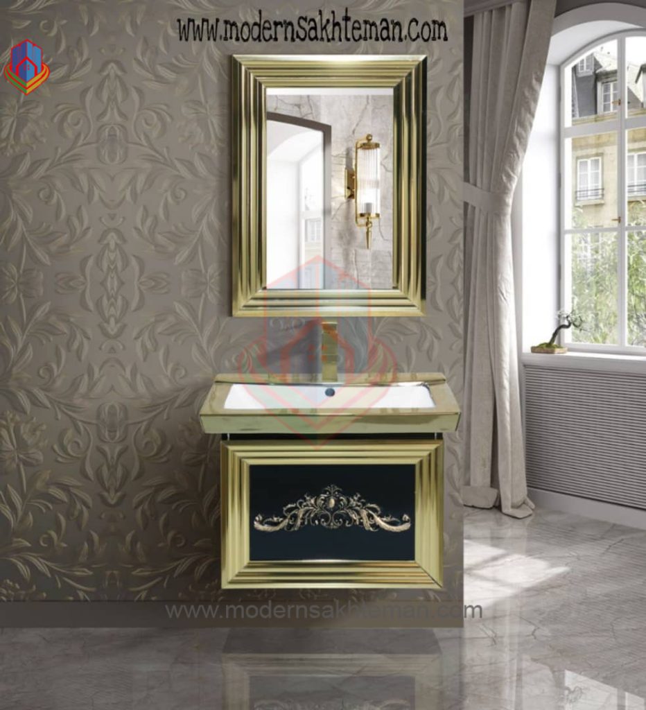 10 روشویی کابینتی مدرن پرسپولیس مدل الوند مشکی طلایی - Image 1