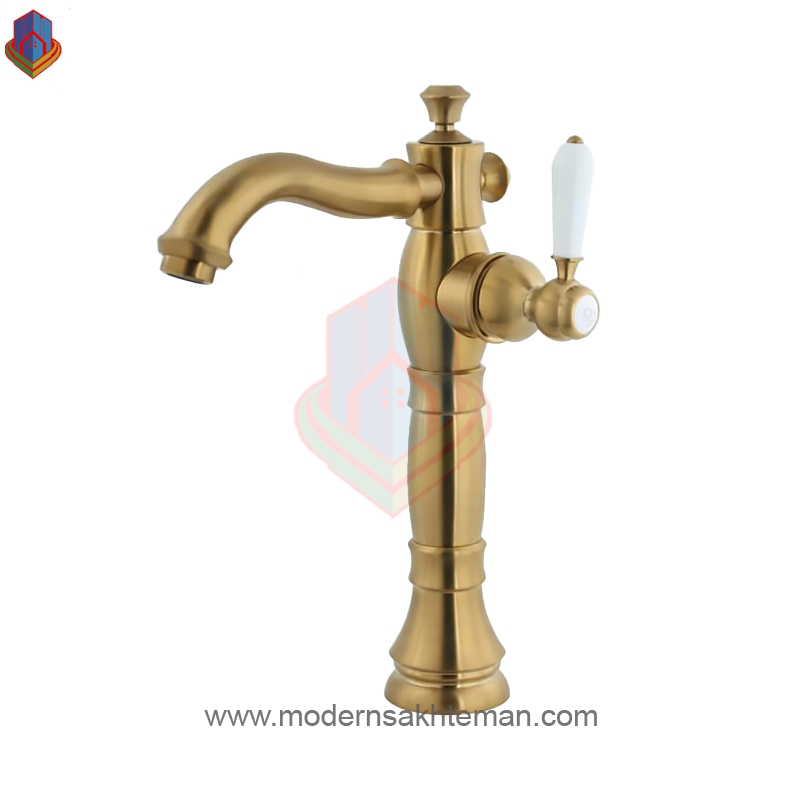 1455-kh-shir-roshoyi-boland-fyver-kromat-1 شیر روشویی پایه بلند کرومات مدل فیوره طلایی مات - Image 1
