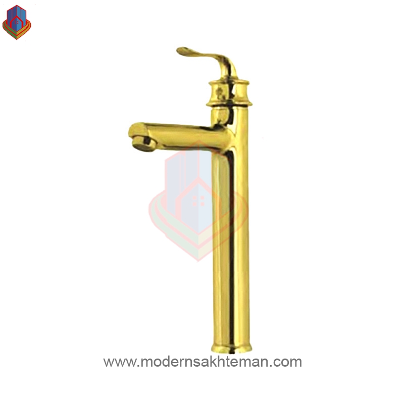 14558kh-shir-roshoii-boland-rima-1 شیر روشویی پایه بلند کرومات مدل ریما طلایی - Image 1