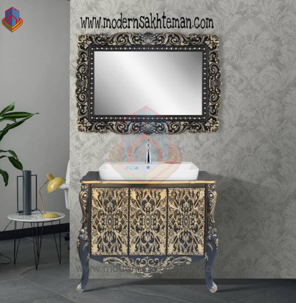 16 روشویی کابینتی مدرن پرسپولیس مدل یونیک 70 مشکی طلایی
