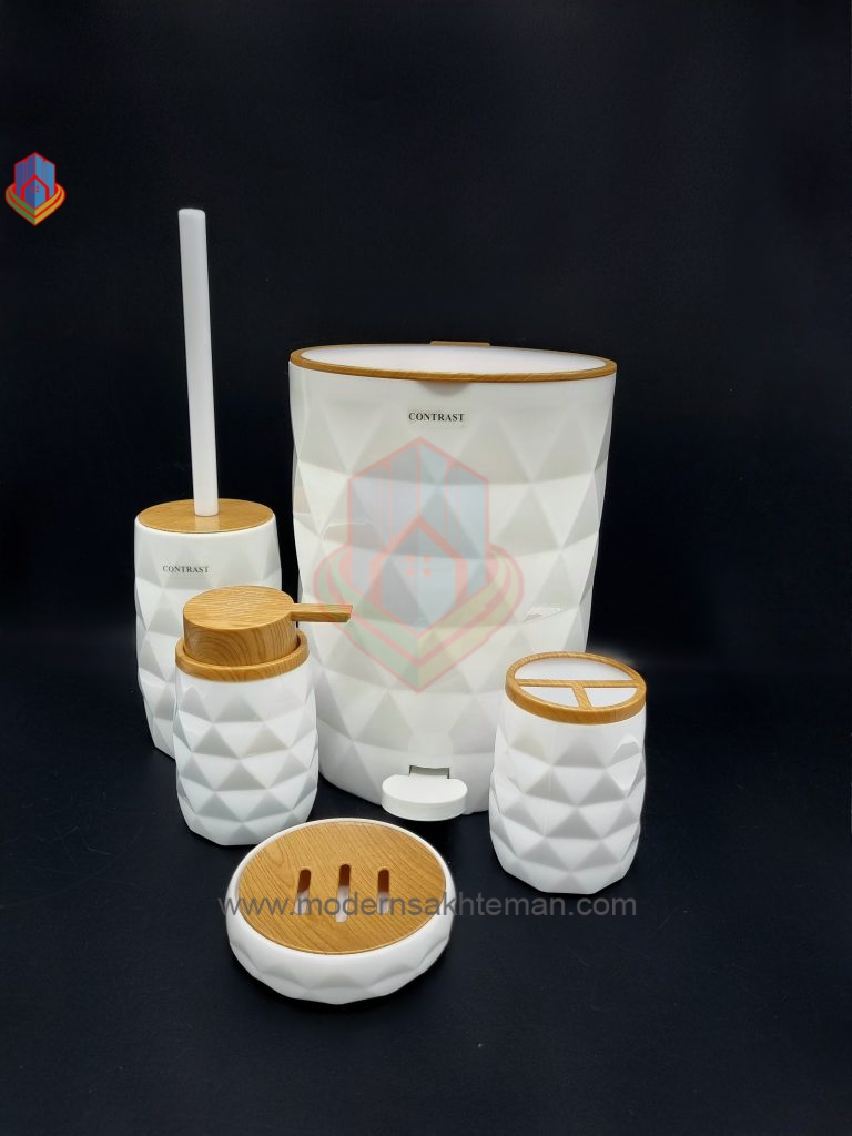 20240210_125018 ست سرویس بهداشتی ۵ پارچه کنتراست سفید مدل آناناسی - Image 1