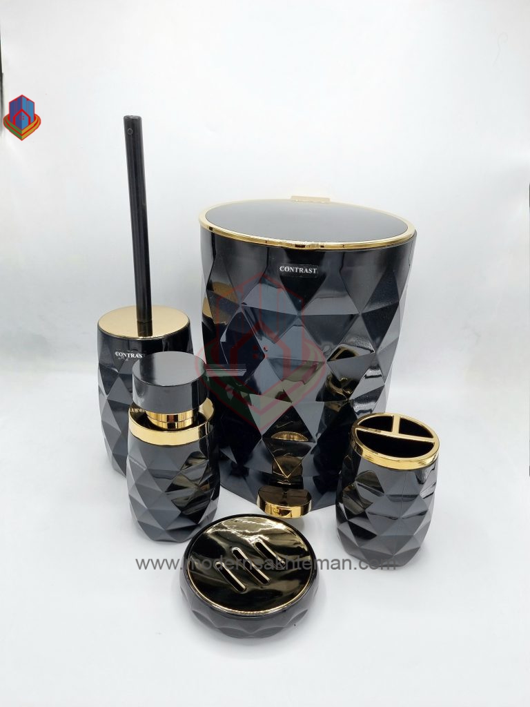 20240210_143227 ست سرویس بهداشتی ۵ پارچه کنتراست مشکی طلایی مدل آناناسی - Image 1