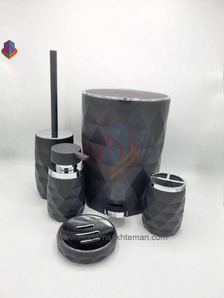 20240210_145020 ست سرویس بهداشتی ۵ پارچه کنتراست طوسی مات مدل آناناسی - Image 1