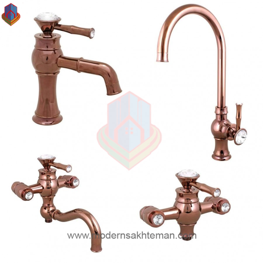 3070660 ست شیرآلات کرومات مدل لاکچری رزگلد - Image 1