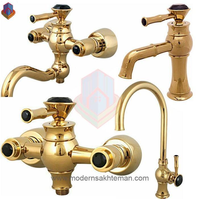 3070730 ست شیرآلات کرومات مدل لاکچری طلایی - Image 1