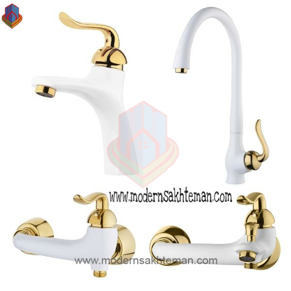 4 ست کامل شیرآلات کی اند دی مدل آیو سفید طلایی