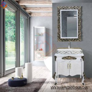 روشویی کابینتی مدرن پرسپولیس مدل برلیان سفید طلایی
