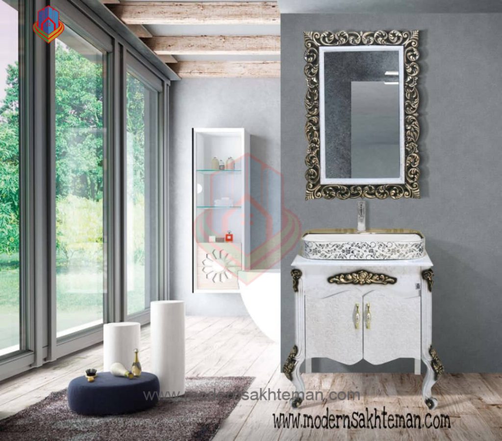 4 روشویی کابینتی مدرن پرسپولیس مدل برلیان سفید طلایی