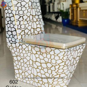 توالت فرنگی لوکس سفید طلایی طرح دار مدل golden_602