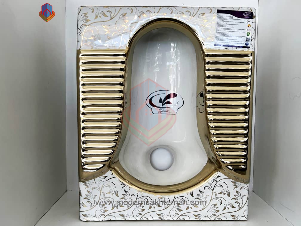 IMG-20220810-WA0007 کاسه توالت زمینی لوکس سفید طلایی - Image 1