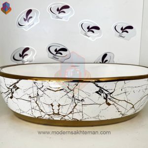 کاسه روشویی کوتینگ سفید طلایی مدل 3132