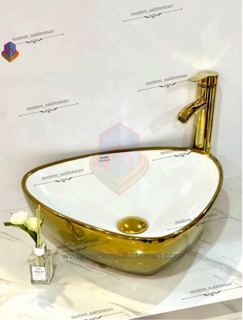 Photo_1648146665618 کاسه روشویی کوتینگ سفید طلایی مدل 3061 - Image 1