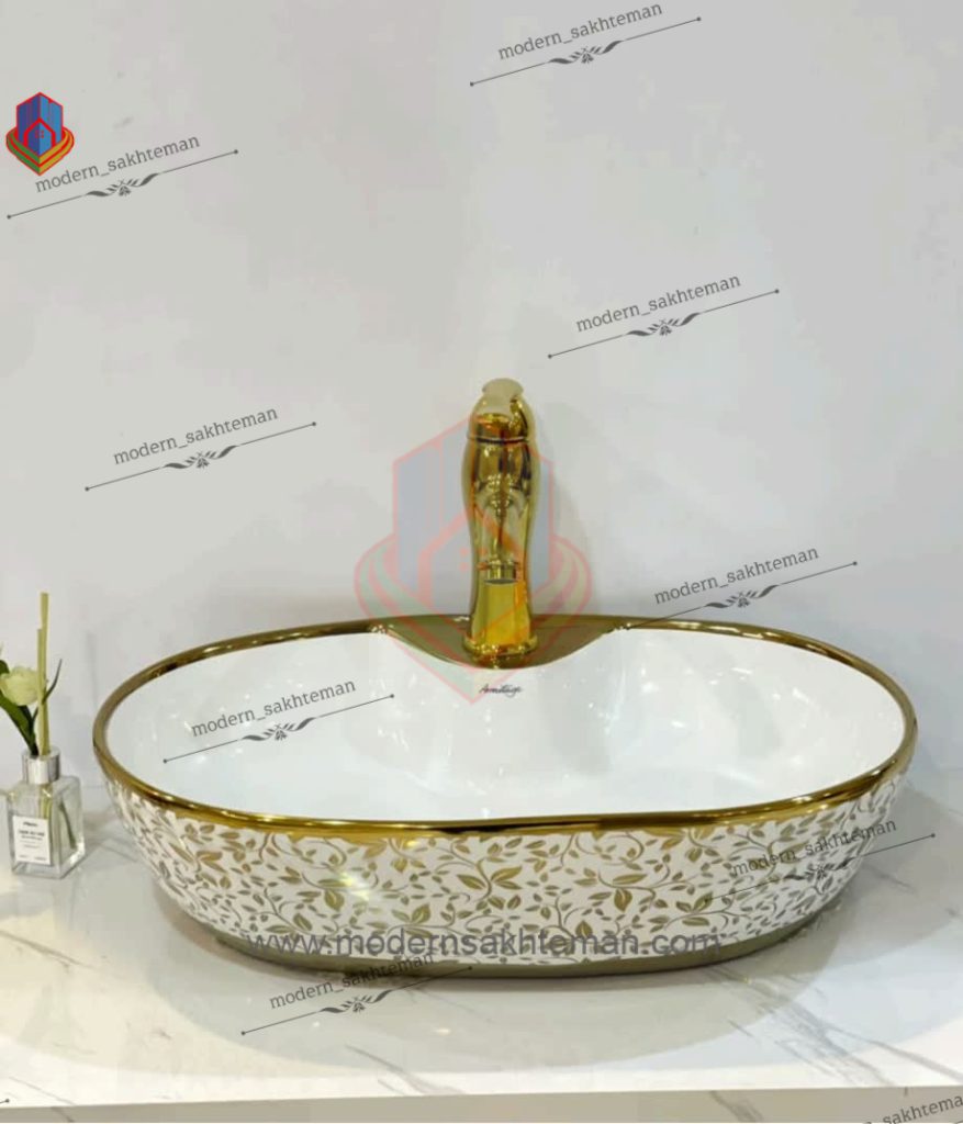 Photo_1648146747411 کاسه روشویی کوتینگ سفید طلایی مدل 3063 - Image 1