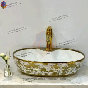 کاسه روشویی کوتینگ سفید طلایی مدل 3066