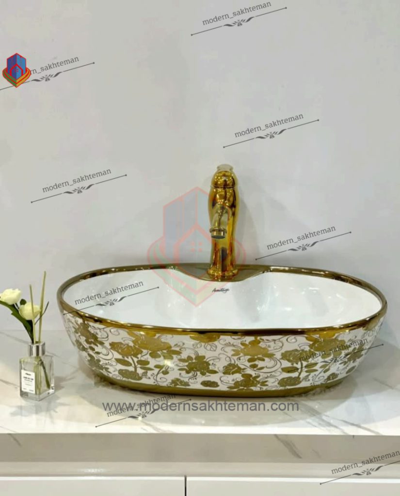 Photo_1648146748492 کاسه روشویی کوتینگ سفید طلایی مدل 3066 - Image 1