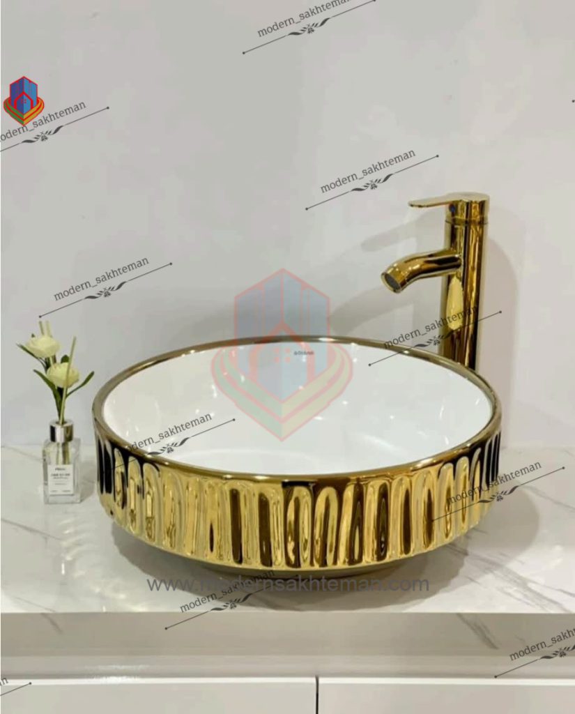 Photo_1648146837865 کاسه روشویی کوتینگ سفید طلایی مدل 3071 - Image 1