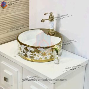 کاسه روشویی کوتینگ سفید طلایی مدل 3080