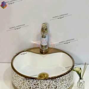 کاسه روشویی کوتینگ سفید طلایی مدل 3082