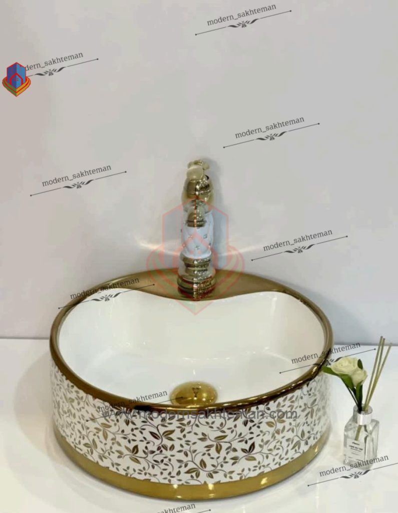 Photo_1648146942534 کاسه روشویی کوتینگ سفید طلایی مدل 3082 - Image 1