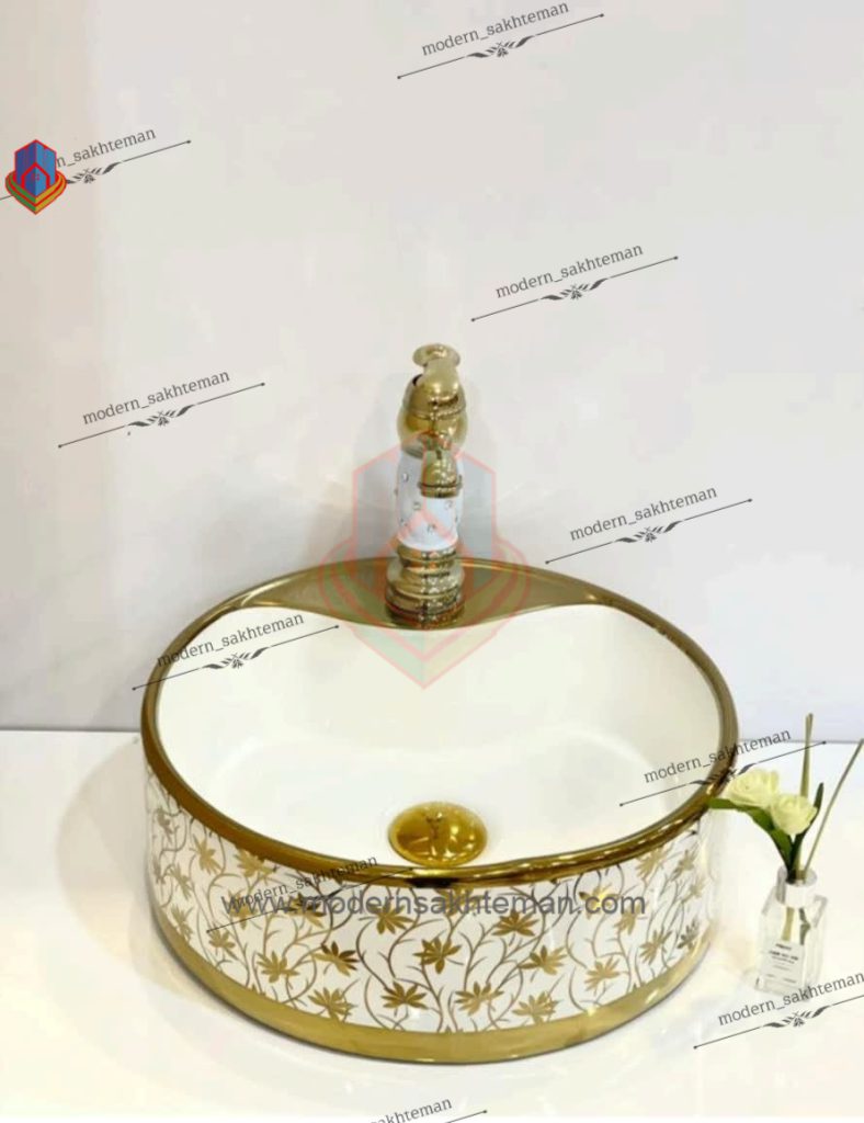Photo_1648147184781 کاسه روشویی کوتینگ سفید طلایی مدل 3086 - Image 1