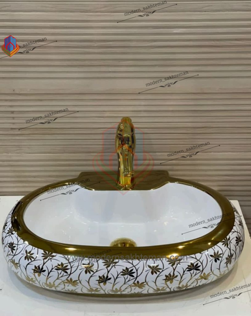 Photo_1648147186307 کاسه روشویی کوتینگ سفید طلایی مدل 3089 - Image 1