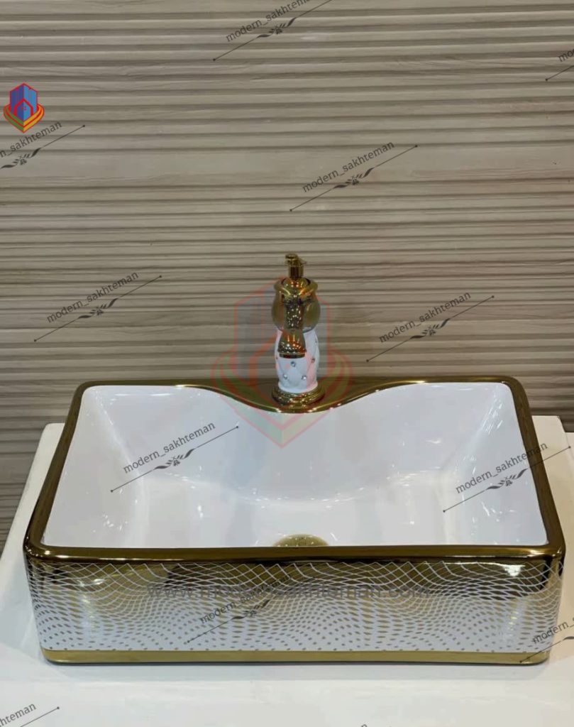 Photo_1648147267642 کاسه روشویی کوتینگ سفید طلایی مدل 3096 - Image 1