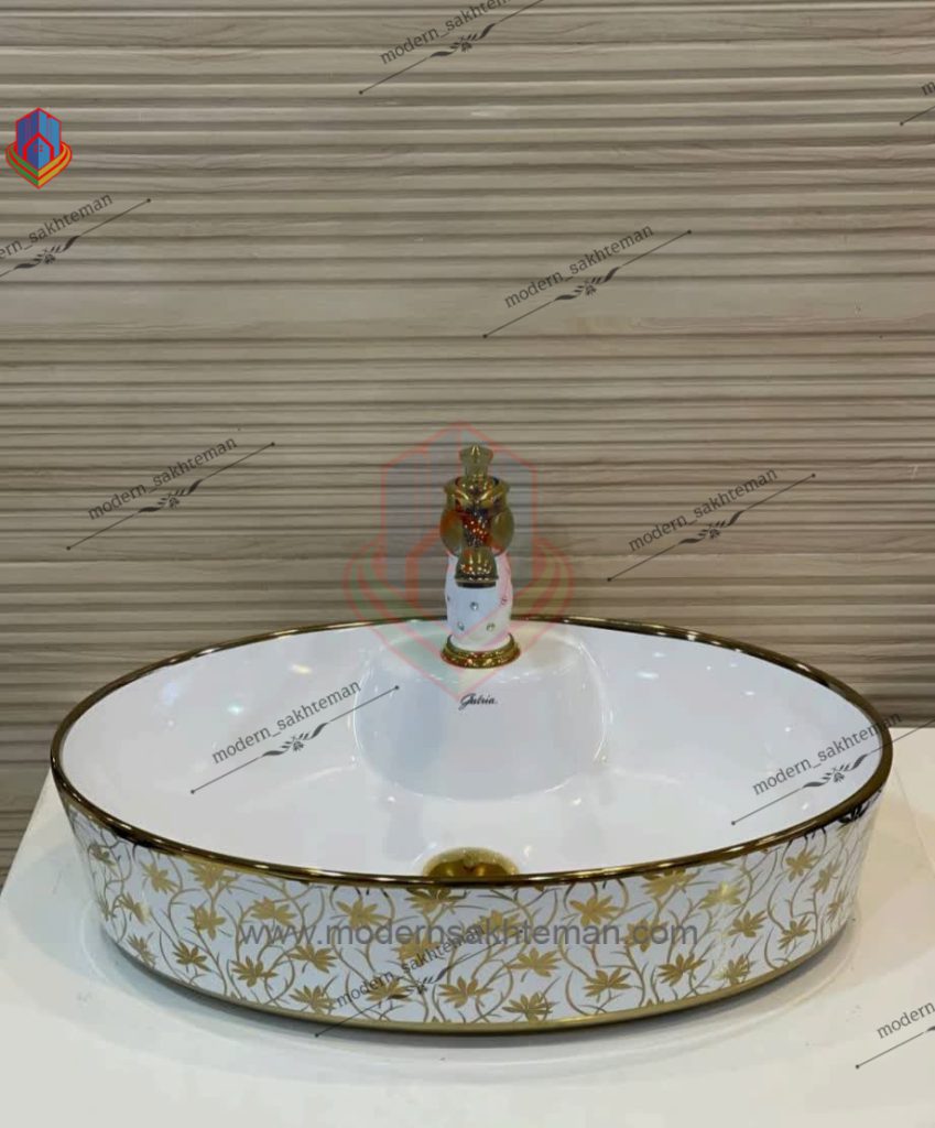 Photo_1648147268343 کاسه روشویی کوتینگ سفید طلایی مدل 3098 - Image 1