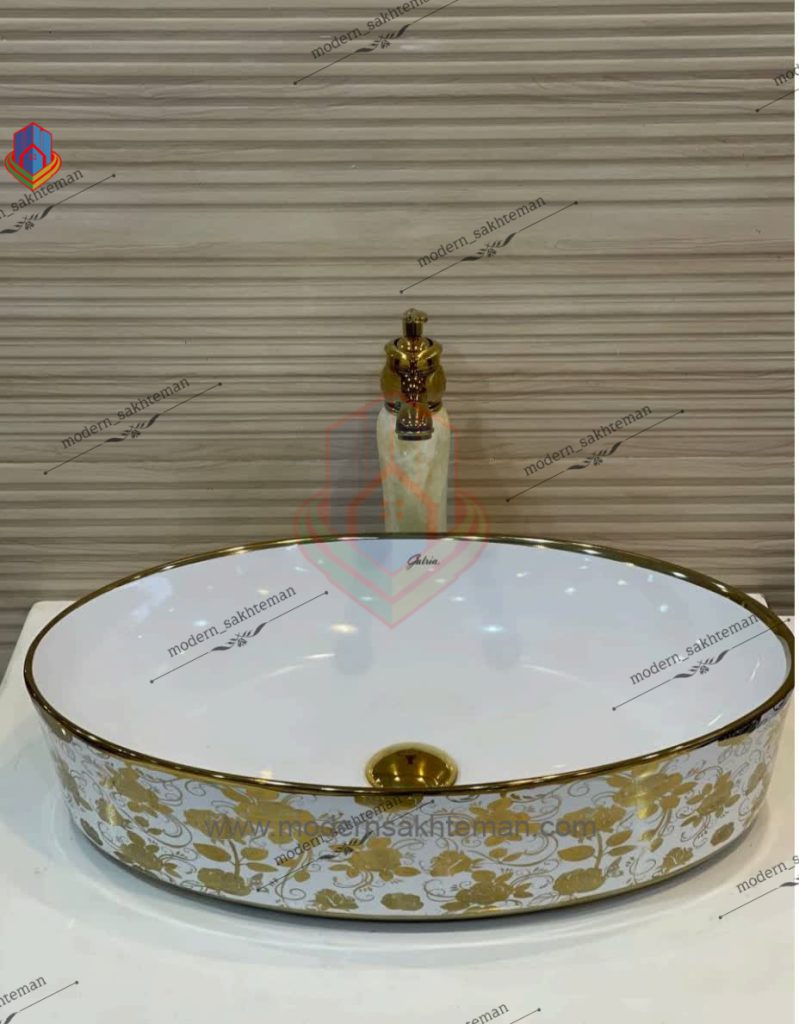 Photo_1648147268708 کاسه روشویی کوتینگ سفید طلایی مدل 3099 - Image 1