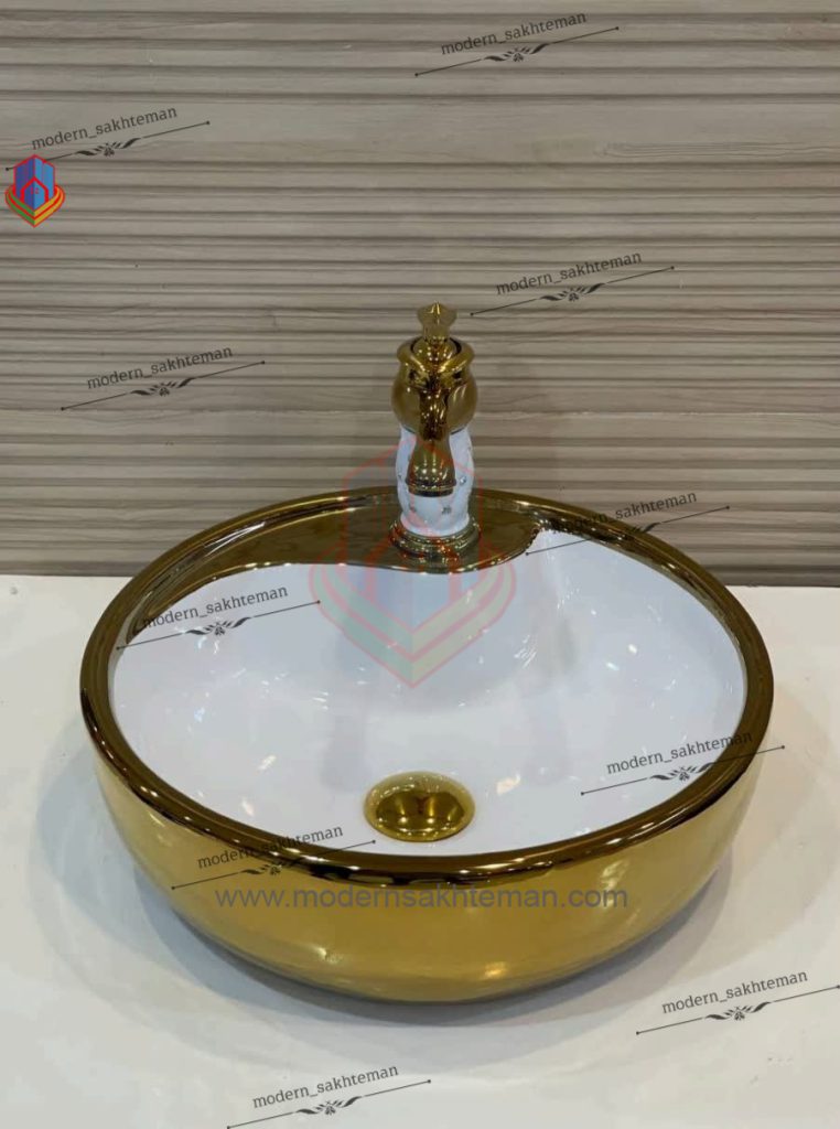 Photo_1648147363385 کاسه روشویی کوتینگ سفید طلایی مدل 3106 - Image 1