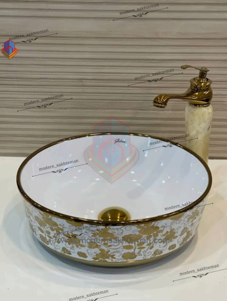 Photo_1648147364356 کاسه روشویی کوتینگ سفید طلایی مدل 3109 - Image 1