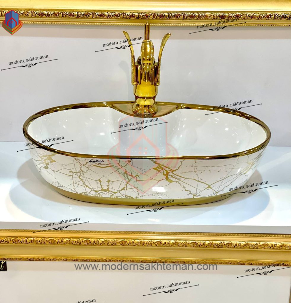 Photo_1655565954966 کاسه روشویی کوتینگ سفید طلایی مدل 3113 - Image 1