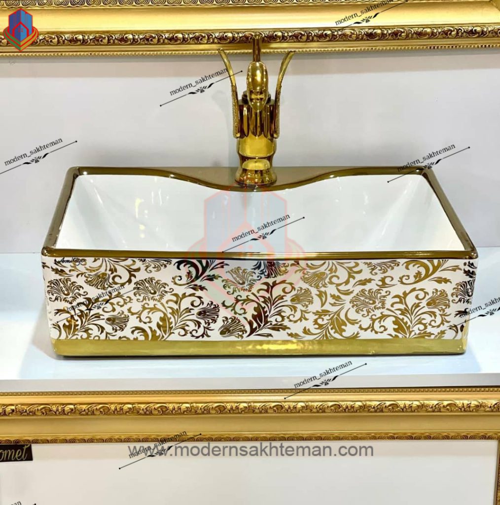 Photo_1655566089911 کاسه روشویی کوتینگ سفید طلایی مدل 3118 - Image 1