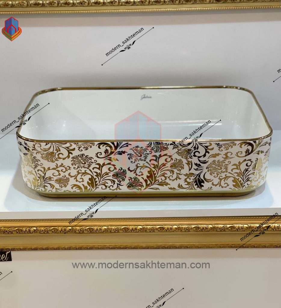 Photo_1657174124834 کاسه روشویی کوتینگ سفید طلایی مدل 3126 - Image 1
