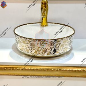 کاسه روشویی کوتینگ سفید طلایی مدل 3129