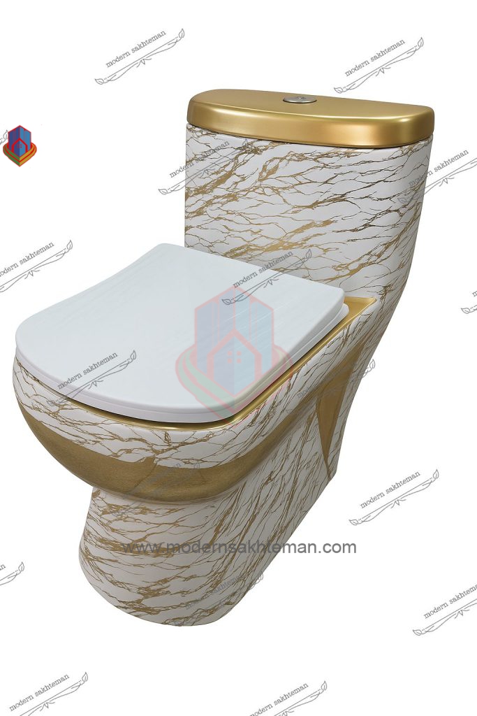 Photo_1757428309385 توالت فرنگی لوکس سفید طلایی طرح سنگ کد 2025 - Image 1