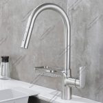 شیر ظرفشویی وارداتی استیل مات شاوری با سبد اسکاچ