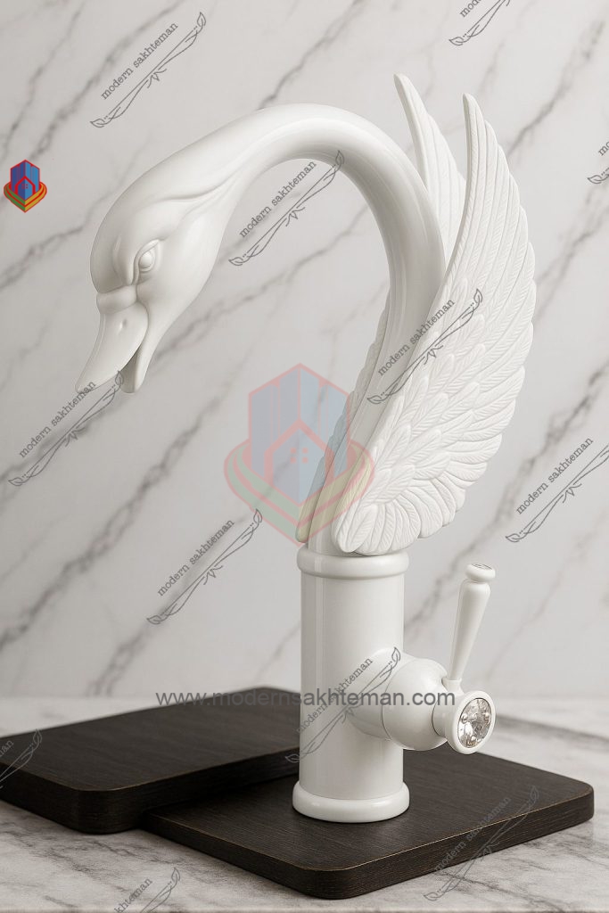 Photo_1758545736982 شیر روشویی طرح قو بلند سفید لوکس - Image 1