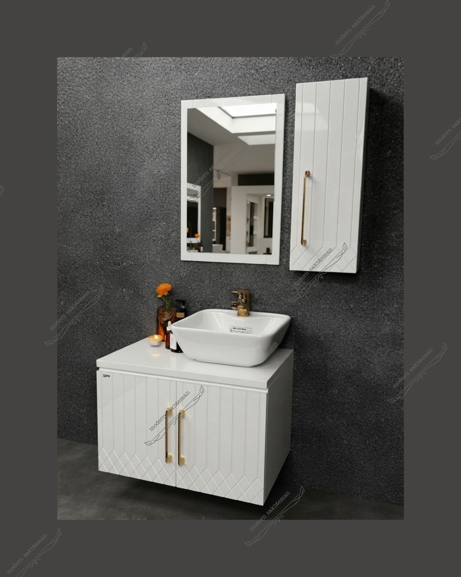 Photo_1784221882543 روشویی کابینتی لوکس سفید طلایی مدل 1012 - Image 1