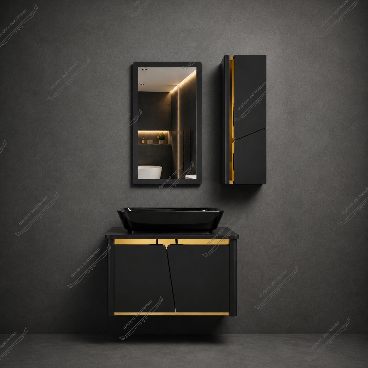 Photo_1787889919177 روشویی کابینتی لوکس مشکی طلایی مدل 2025 - Image 1