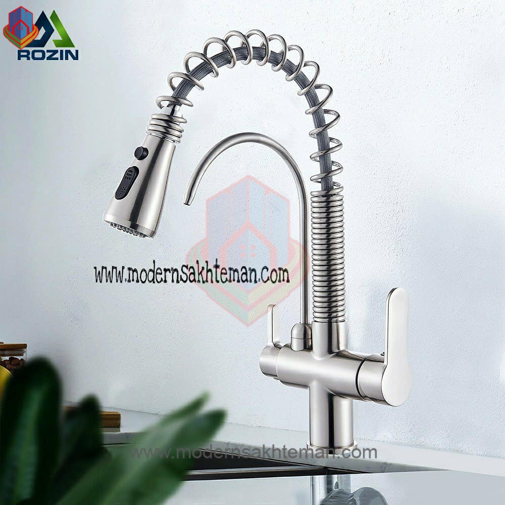 ROZIN luxury spiral kitchen sink faucet 6 شیر ظرفشویی لوکس فنری دومنظوره ROZIN