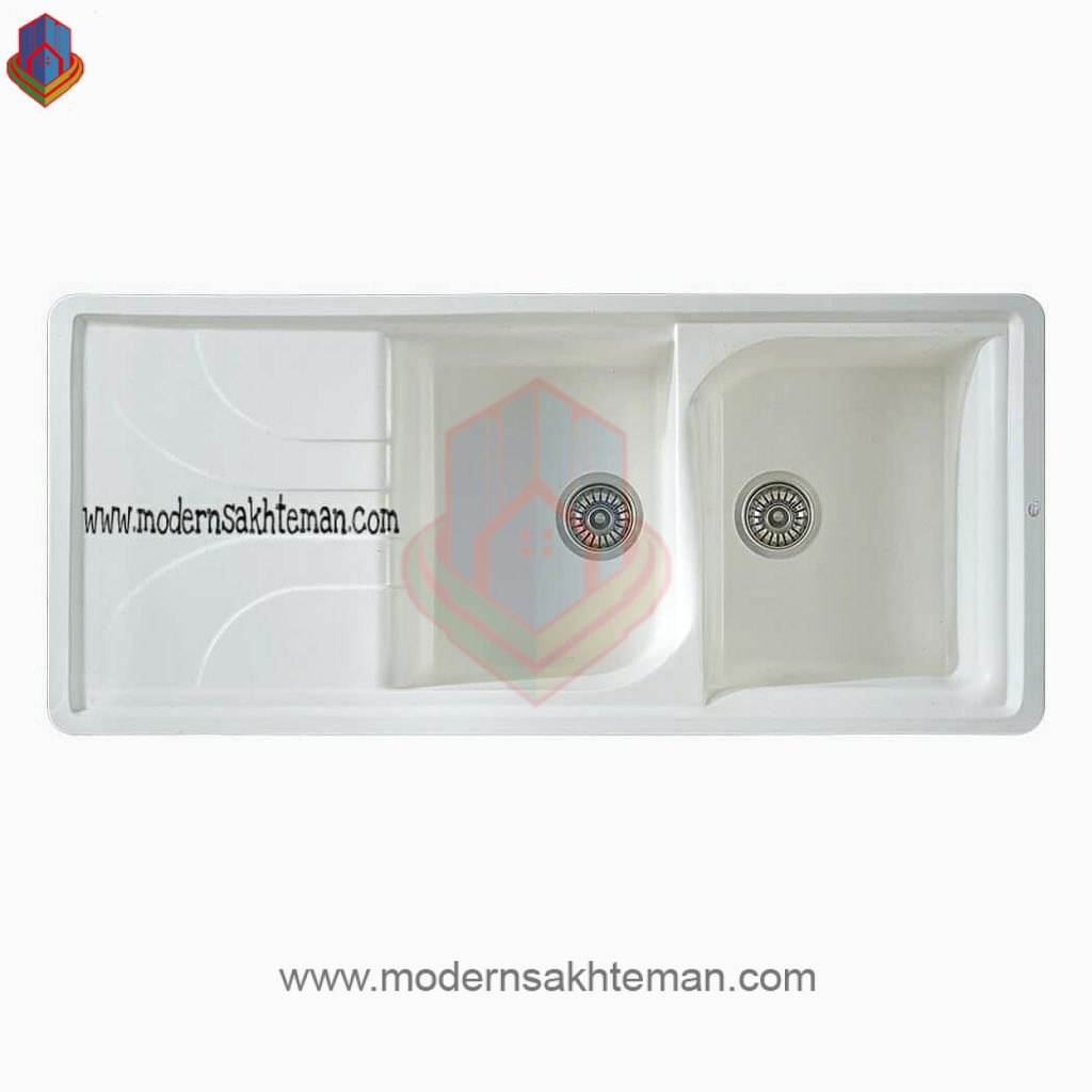 Shine white double bowl granite sink code 517 سینک گرانیتی دو لگن شاین کد 517