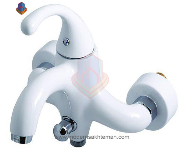 d (1) شیر حمام کرومات مدل فابیا سفید کروم - Image 1