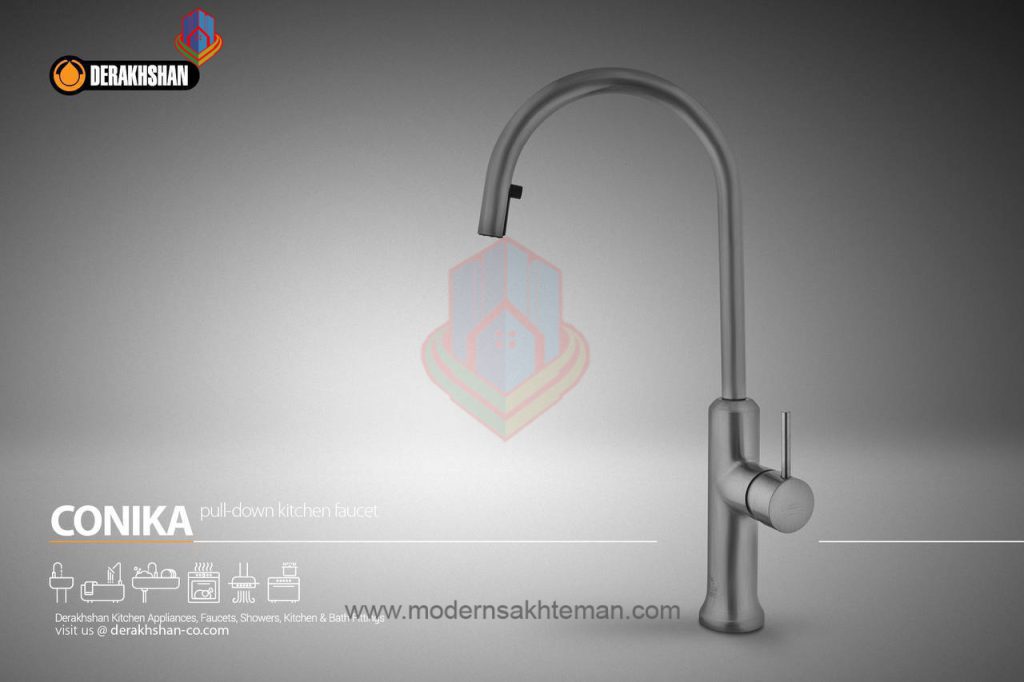 derakhshan conika chrome showery faucet شیر ظرفشویی شاوری درخشان مدل کونیکا استیل مات
