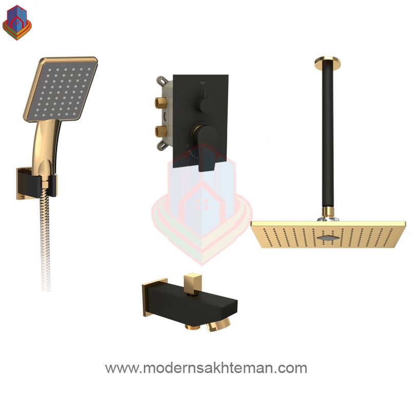 i3fv2j3J3n4-Xb-J شیر حمام توکار شودر مدل رومر مشکی طلایی تیپ 4 - Image 1