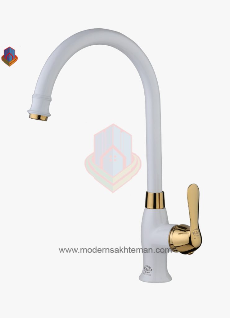k&d mitis white&gold kitchen sink faucet شیر آشپزخانه کی اند دی مدل متیس سفید طلایی