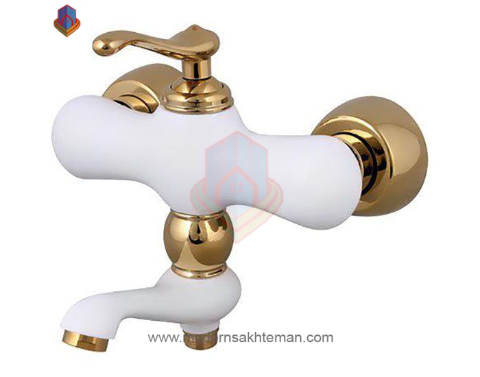 mamout-gpw002 شیر حمام کرومات مدل ماموت سفید طلایی - Image 1