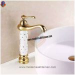 شیر روشویی پایه بلند طلایی سفید لوکس HD_704A_1