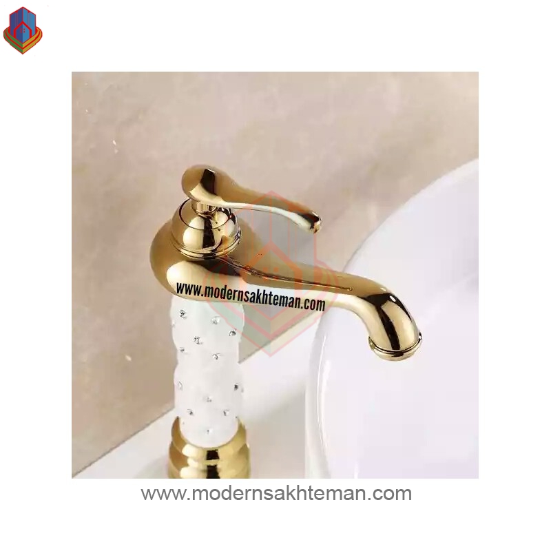شیر روشویی پایه بلند طلایی سفید لوکس HD_704A_1
