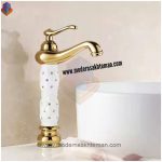 شیر روشویی پایه بلند طلایی سفید لوکس HD_704A_1